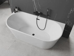 Mexen Oval свободностояща вана край стена 180 x 80 см, бяла, преливане черно
