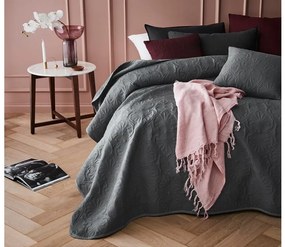 Едноцветно сиво покривало за легло с шевове 200 х 220 см