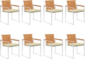 3078541 vidaXL Градински столове 8 бр с възглавници масивно акациево дърво