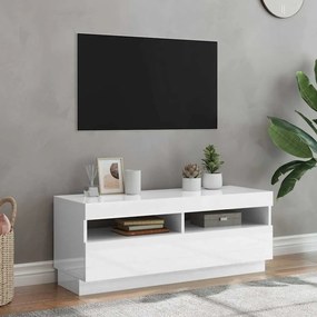 804460 vidaXL ТВ шкаф с LED осветление, бял гланц, 100x35x40 см