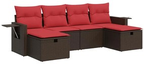 3325530 vidaXL Градински комплект с възглавници, 6 части, кафяв, полиратан