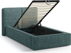 Тюркоазено единично легло 90x200 cm тапицирано с място за съхранение с включена подматрачна рамка Darren – Micadoni