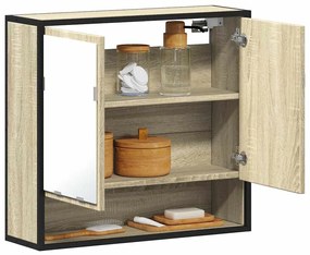 849260 vidaXL Шкаф за баня с огледало, дъб сонома, 65x20x60 см, инженерно дърво