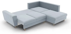 Светлосин кадифен разтегателен ъглов диван с място за съхранение (десен ъгъл/L форма) Kyoto – Cosmopolitan Design