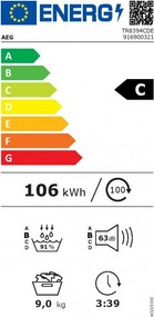 Сушилня AEG TR8394CDE, Клас C, 118 л, 9 кг, LED дисплей, AbsoluteCare, MixDry, WiFi, Черен