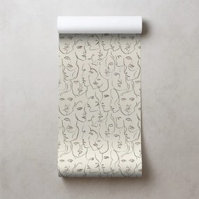 Тапет – Абстрактни рисунки на лица на бежов фон