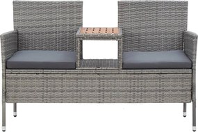 46147 vidaXL 2-местна градинска пейка с маса за чай 143 см полиратан сива