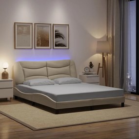 3213716 vidaXL Рамка за легло с LED без матрак Cream 160x200 cm Fabric