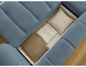 Син сгъваем/с място за съхранение ъглов диван (ляв ъгъл) Fuji – Bobochic Paris