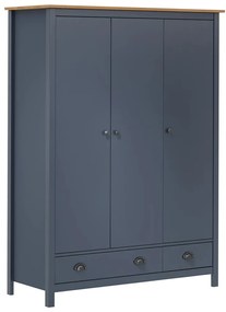 288953 vidaXL Гардероб с 3 врати Hill сив 127x50x170 см борово дърво масив