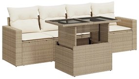 3326239 vidaXL Градински комплект диван с възглавници 5 части бежов полиратан