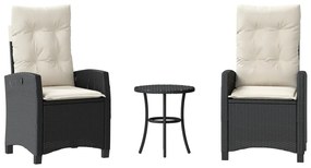 365224 vidaXL Бистро комплект с възглавници 3 части черен полиратан