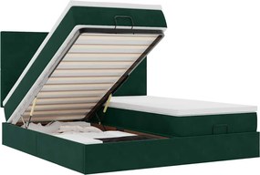 3314606 vidaXL Османска легло с матраци и LED, тъмнозелено, 180x200 см, кадифе