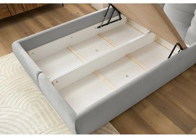 Светлосиво тапицирано двойно легло с място за съхранение с решетка 160x200 cm Clothilde - Bobochic Paris