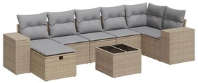 3325715 vidaXL Градински диван с възглавници, 8 части, бежов полиратан