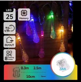 Aigostar - LED RGBY Външна коледна гирлянда 25xLED/8 функции 3xAA 2,5m IP44 капки
