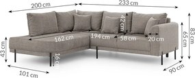 Кафяво-сив шенилов ъглов диван (ляв ъгъл/L форма) Mauris – Ropez