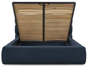 Тъмносиньо тапицирано двойно легло с място за съхранение с решетка 180x200 cm Jagna - Bobochic Paris