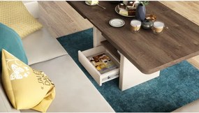 ЛЕКСУС Кафяв дъб/Бежов (Шампанско) - МОДЕРНА РАЗТЕГАТЕЛНА ХОЛНА МАСА С ПОВДИГАЩ МЕХАНИЗЪМ