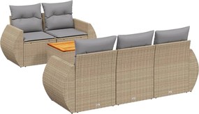 3257221 vidaXL Градински диван с възглавници, 6 части, бежов полиратан
