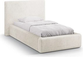 Кремаво единично легло 90x200 cm тапицирано с място за съхранение с включена подматрачна рамка Amy – Micadoni