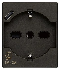 VIMAR 30210.USBG Контакт SICURY Linea, 2P+E 16A+USB-C, унив. стандарт, с детска защита, 2M, Black,