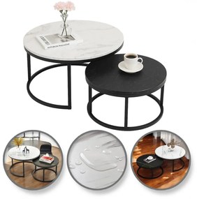 Комплект от 2 кръгли масички за кафе - бял и черен мрамор