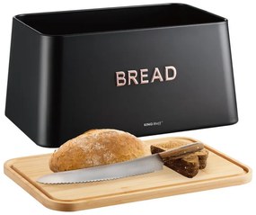 Кутия за хляб с капак за рязане Kinghoff KH 1948, 35 см, Бамбук, Стомана, Черен