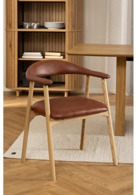 Кафяв коняк/естествен трапезен стол от имитация на кожа Addi – Actona