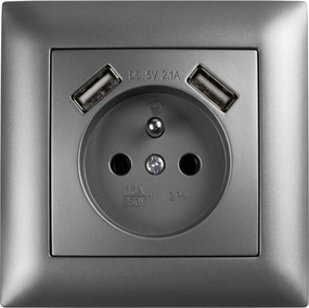 Единичен контакт със заземяване + 2x USB-A OSTE JNH003-G Grey