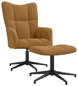 328114 vidaXL Стол за релакс с табуретка, кафяв, кадифе