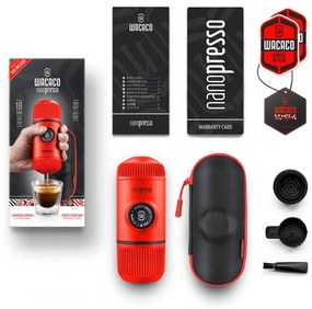 Преносима еспресо машина Wacaco Nanopresso Lava Red, 18bar, 80 мл, За мляно кафе, Без необходимост от зареждане и батерии, Калъфче, Червен