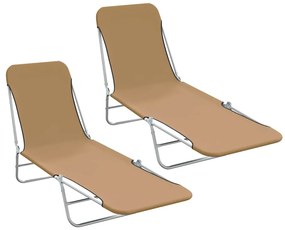 44303 vidaXL Сгъваеми шезлонги, 2 бр, стомана и текстил, таупе