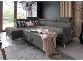 Тъмносив ъглов разтегателен диван от кадифе (ляв ъгъл) Sweet Harmony - Miuform