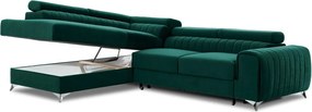 Зелен кадифен разтегателен ъглов диван с място за съхранение (ляв ъгъл L форма) Laurence – ELTAP