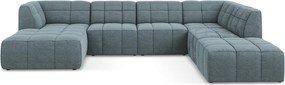 Син ъглов диван от прежда с примки от букле (U форма) Aloha – Makamii