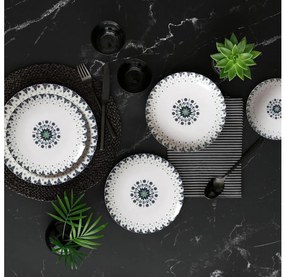 Комплект за хранене от порцелан, 24 части, бял/син