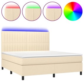 3135050 vidaXL Боксспринг легло с матрак и LED, кремаво, 160x200 см, плат