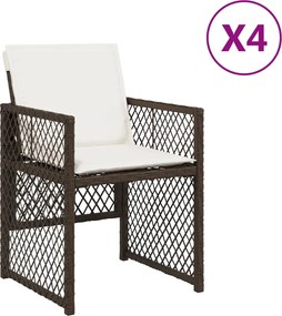 364952 vidaXL Градински столове с възглавници, 4 бр, кафяви, полиратан