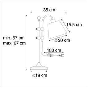 Класическа настолна лампа бронз с бял абажур - Ashley