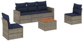 3256397 vidaXL Градински диван с възглавници, 6 части, полиратан, сив