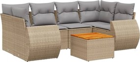 3257235 vidaXL Градински диван с възглавници, 7 части, бежов полиратан