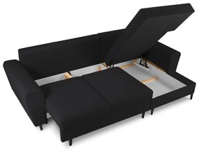 Черен разтегателен ъглов диван с място за съхранение от прежда с примки от букле (десен ъгъл) Kyoto – Cosmopolitan Design