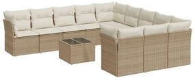 3250257 vidaXL Градински диван с възглавници, 12 части, бежов полиратан