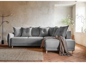 Сив велурен разтегателен диван (десен ъгъл) Lazy Lukka - Miuform