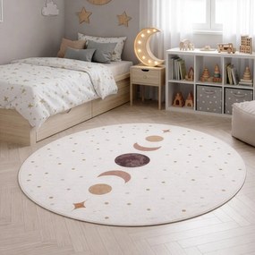 Кремав детски килим подходящ за пране ø120 cm Coco 1136 – Ayyildiz Carpets