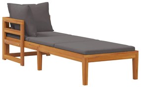 316318 vidaXL Шезлонг с 1 подлакътник, тъмносив, акациево дърво масив