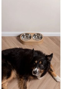 Комплект от 2 метални купички в светла дървена основа Pet, ширина 18 см Dinner Time - PT LIVING