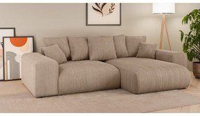 Бежов разтегателен ъглов диван с място за съхранение от рипсено кадифе (променлив) Luma – Ropez