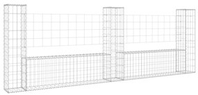 U-образна габионна кошница с 3 стълба, желязо, 260x20x100 см